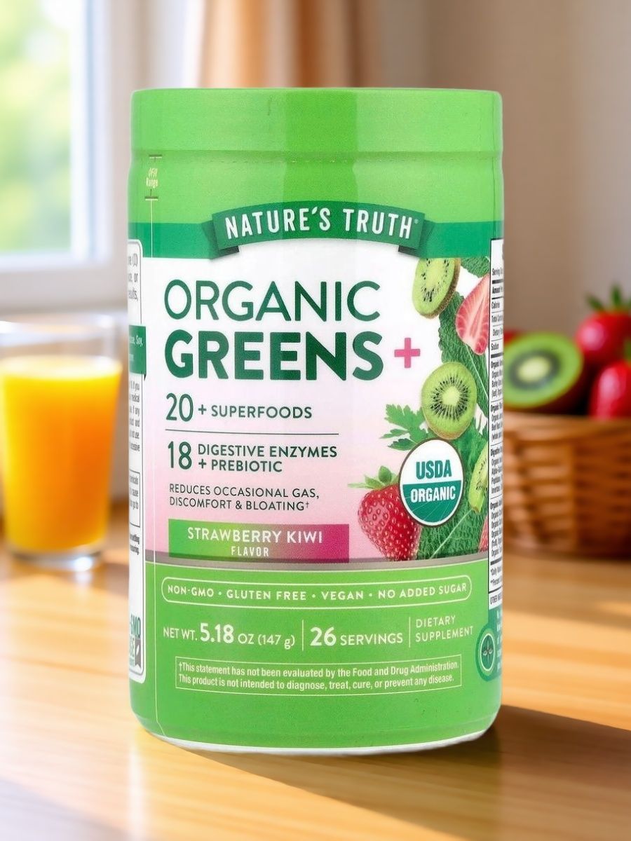 Порошок органической зелени Nature's Truth со вкусом клубники и киви, 147 г