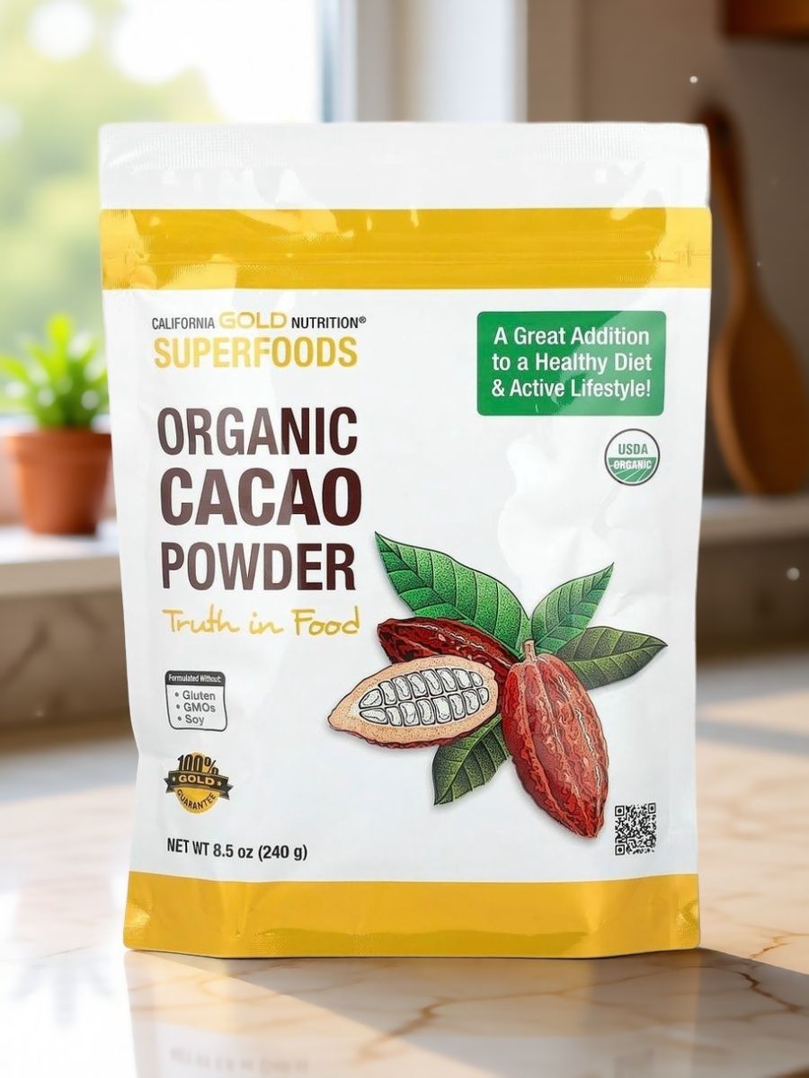 Органический какао-порошок Superfoods 240 г в упаковке