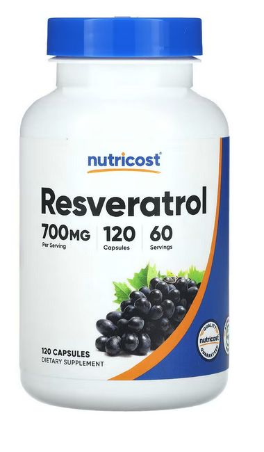 Ресвератрол, 700 мг, 120 капсул (350 мг в 1 капсуле), nutricost