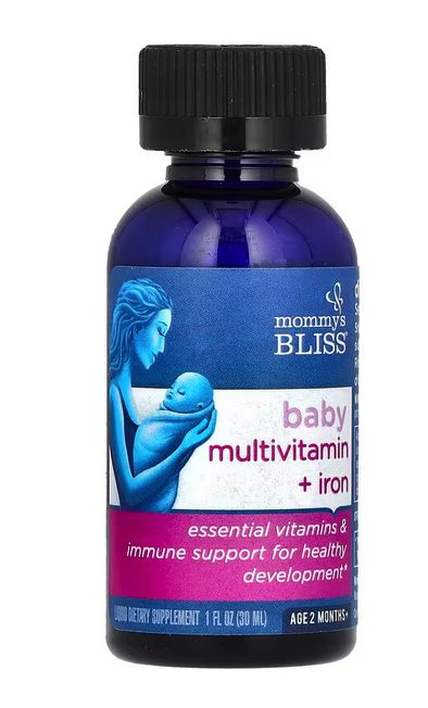 mommy's bliss, детские поливитамины + железо, от 2 месяцев, виноград, 30 мл (1 жидк. унция)