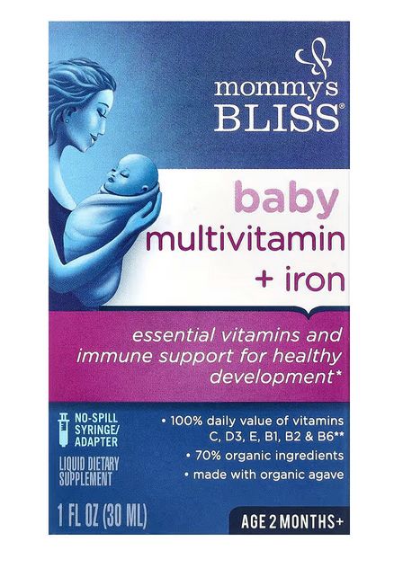 mommy's bliss, детские поливитамины + железо, от 2 месяцев, виноград, 30 мл (1 жидк. унция)