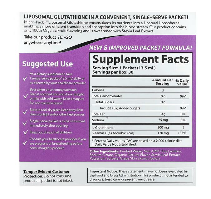 aurora nutrascience, micro pack+, липосомальный глутатион, 500 мг, 30 порционных пакетиков с жидкостью, 13,5 мл (0,46 жидк. унции) каждый.