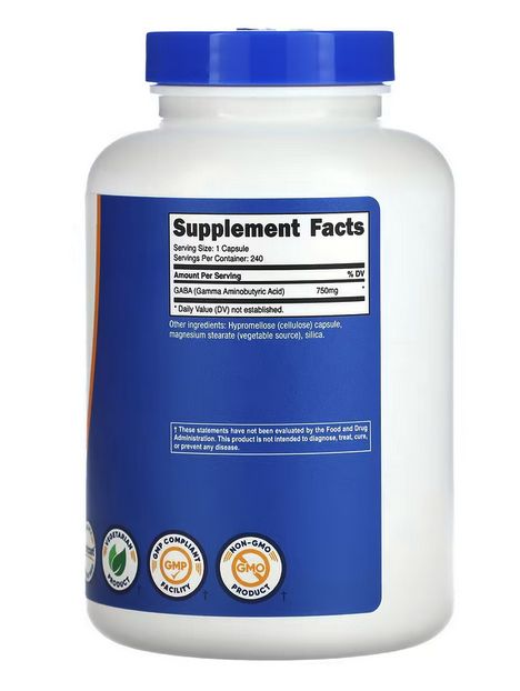 ГАМК гамма аминомасляная кислота, gaba, 750 мг, 240 капсул ,nutricost (США)
