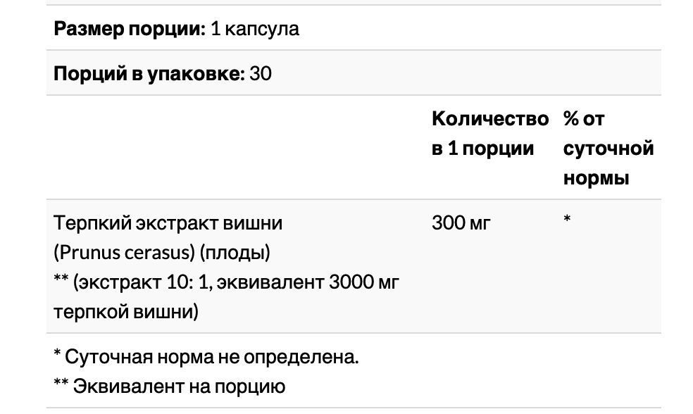 Экстракт вишни 30 капсул , nutricost