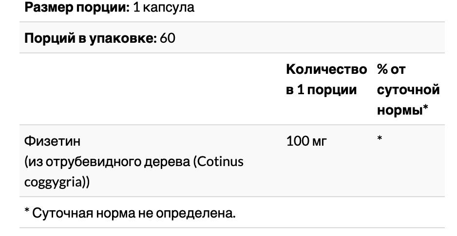 Физетин, поддержка когнитивной работы мозга , 100 мг, 60 капсул , nutricost
