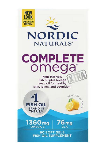 nordic naturals, complete omega xtra, со вкусом лимона, 1360 мг, 60 капсул (680 мг в 1 капсуле)