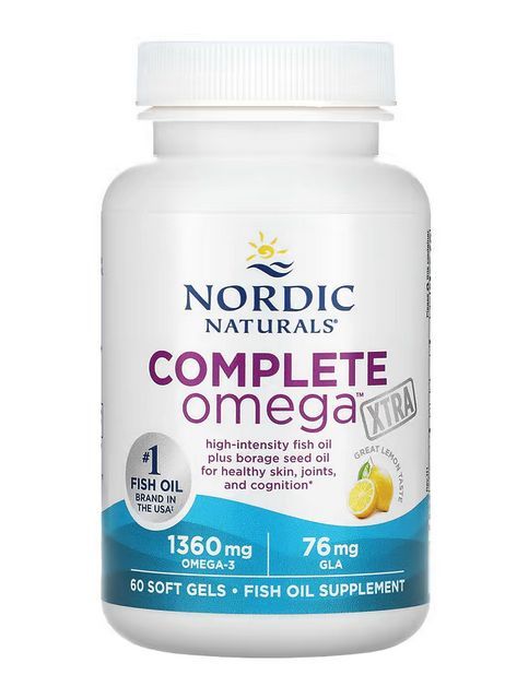 nordic naturals, complete omega xtra, со вкусом лимона, 1360 мг, 60 капсул (680 мг в 1 капсуле)