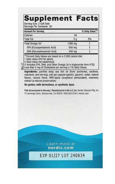 nordic naturals, ultimate omega, высокоэффективные омега 3 кислоты, со вкусом лимона, 1280 мг, 60 капсул