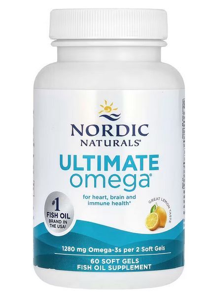 nordic naturals, ultimate omega, высокоэффективные омега 3 кислоты, со вкусом лимона, 1280 мг, 60 капсул