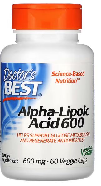 doctor's best, альфа липоевая кислота 600, 600 мг, 60 растительных капсул