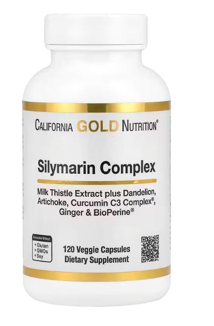 california gold nutrition, Комплекс силимарина, экстракт расторопши с одуванчиком, артишок, комплекс куркумина c3, имбирь и bioperine, 120 растительных капсул
