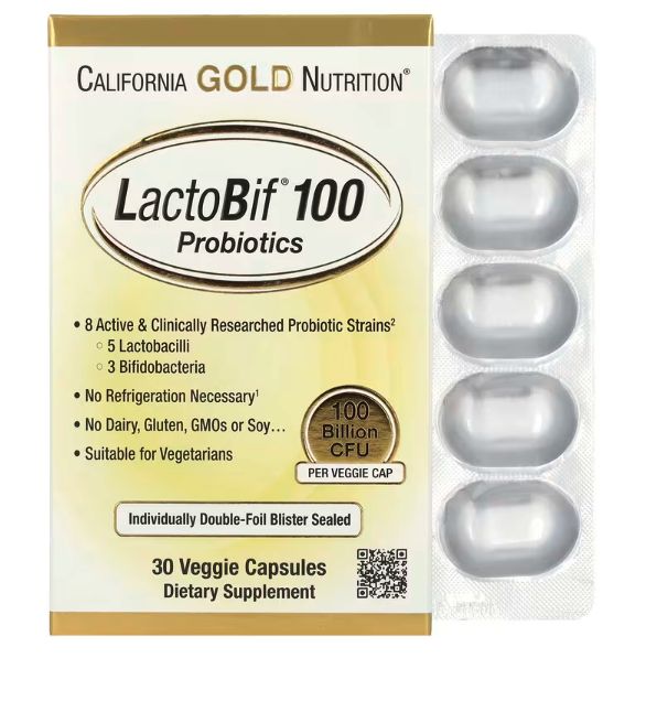 LactoBif 100 пробиотики, 30 растительных капсул, California Gold Nutrition