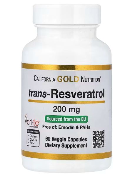 california gold nutrition, транс ресвератрол, итальянского происхождения, 200 мг, 60 растительных капсул
