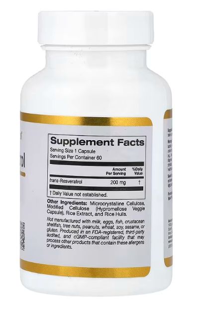 california gold nutrition, транс ресвератрол, итальянского происхождения, 200 мг, 60 растительных капсул