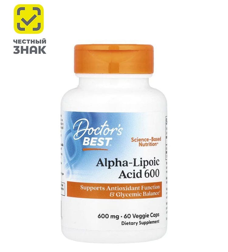 doctor's best, альфа липоевая кислота 600, 600 мг, 60 растительных капсул