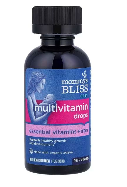 mommy's bliss, детские поливитамины + железо, от 2 месяцев, виноград, 30 мл (1 жидк. унция)