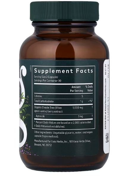 Витекс, vitex berry, добавка для женщин, 60 веганских капсул с жидким содержимым, gaia herbs