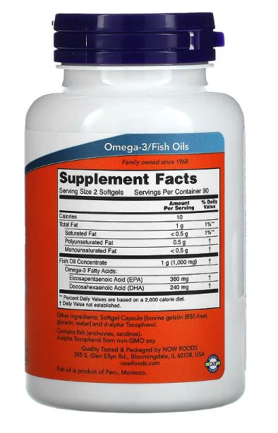 now foods, жирные кислоты омега 3 в мини капсулах, 180 ЭПК / 120 ДГК, 180 капсул Честный Знак