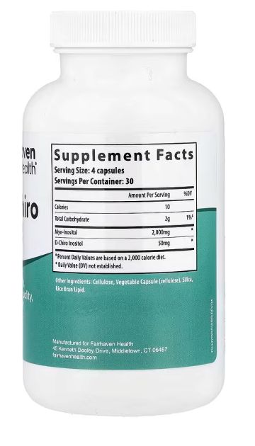 Мио инозитол и d хиро инозитол, 120 капсул, fairhaven health (США)