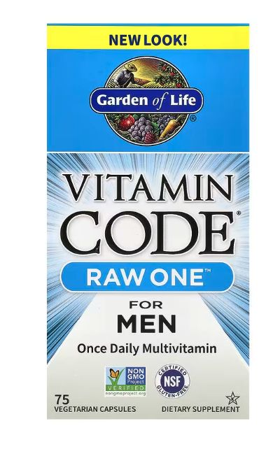 garden of life, vitamin code , raw one, мультивитаминная добавка для мужчин, для приёма 1 раз в день, 75 вегетарианских капсул