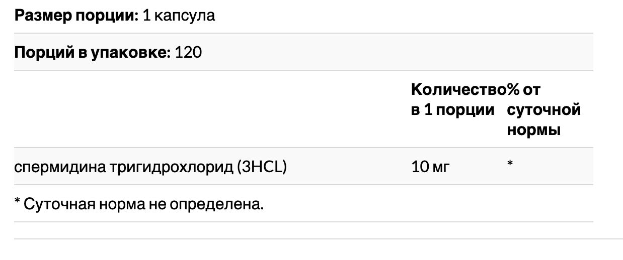 cпермидин, 10 мг, 120 капсул probase nutrition
