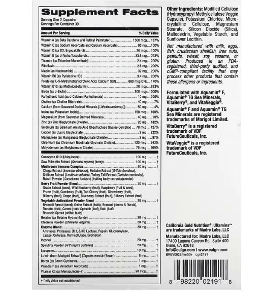 california gold nutrition, ultamins, мультивитамины для мужчин старше 50 лет, с коэнзимом q10, грибами, ферментами, овощами и ягодами, 60 растительных капсул