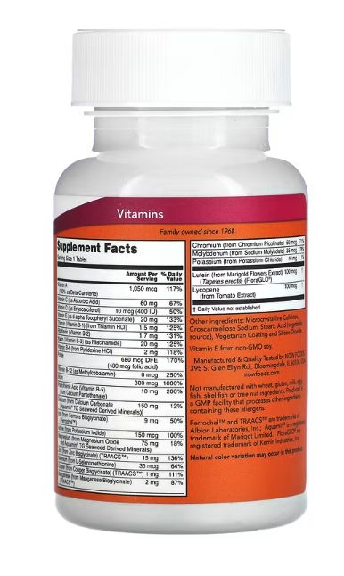 now foods, daily vits, мультивитамины и минералы, 100 таблеток