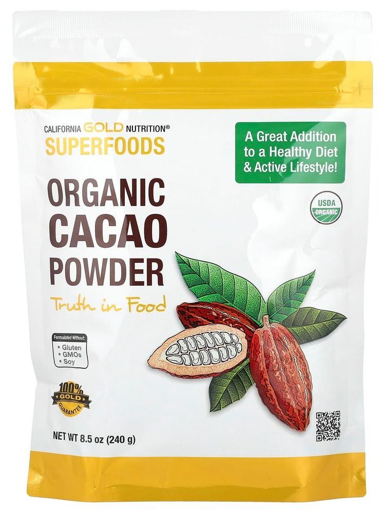 Органический какао порошок, 240 г (8,5 унции), superfoods
