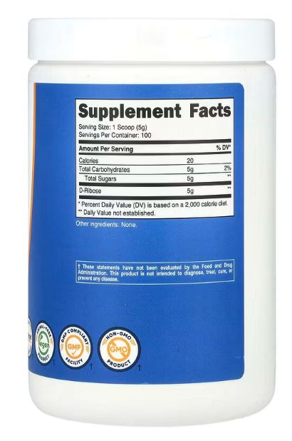 nutricost, d рибоза, без добавок, 500 г
