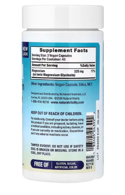 natural vitality, maxcalm, глицинат магния, 120 веганских капсул (108 мг в 1 капсуле)