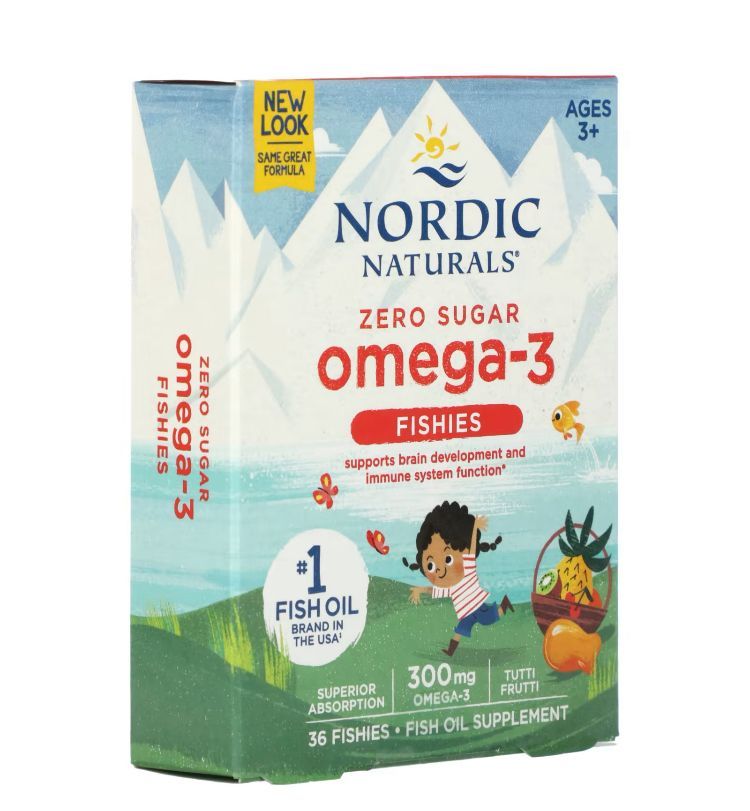 Рыбки с омега 3, без сахара, для детей от 3 лет, тутти фрутти, nordic naturals, 300 мг, 36 рыбок