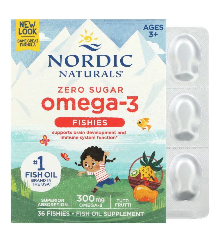 Рыбки с омега 3, без сахара, для детей от 3 лет, тутти фрутти, nordic naturals, 300 мг, 36 рыбок