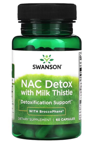NAC Detox с расторопшей и BroccoPhane, 60 капсул, Swanson