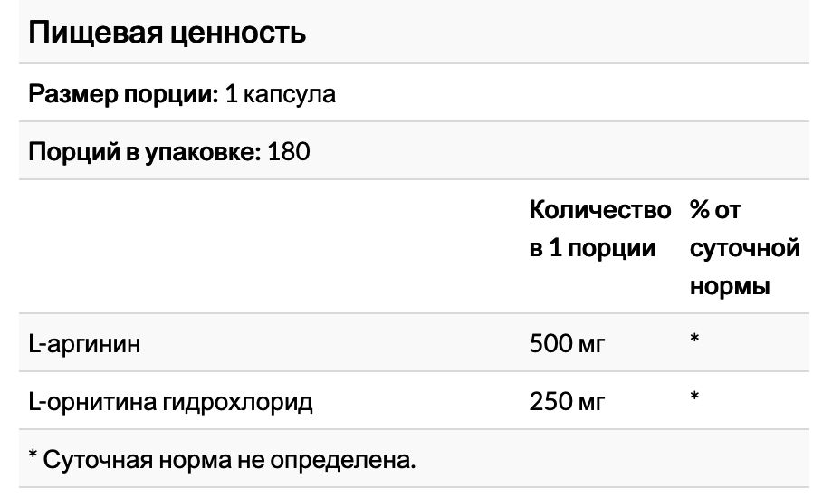 l аргинин + l орнитин, аминокислоты ,750 мг, 180 капсул ,nutricost