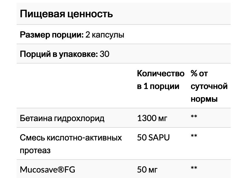 Быстродействующий бетаин гидрохлорид, 60 капсул,enzymedica