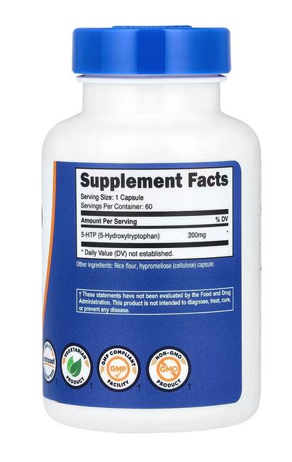 5 htp, 5 гидрокситриптофан , 200 мг, 60 капсул ,nutricost