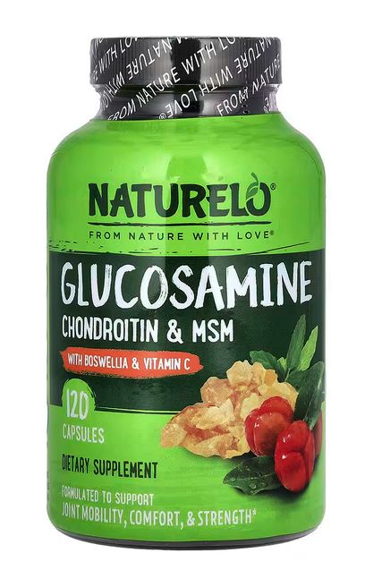 Упаковка капсул NATURELO с глюкозамином, хондроитином и МСМ, 120 шт