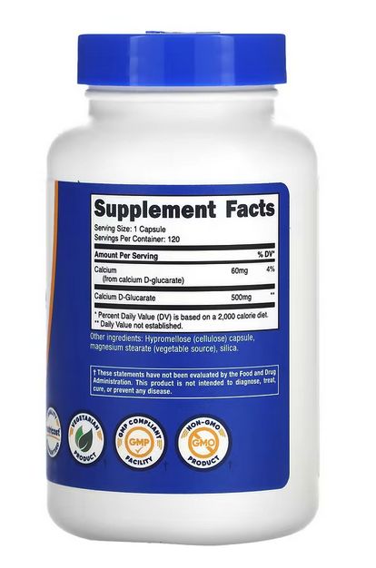 d глюкарат кальция, 500 мг, 120 капсул ,nutricost (США)