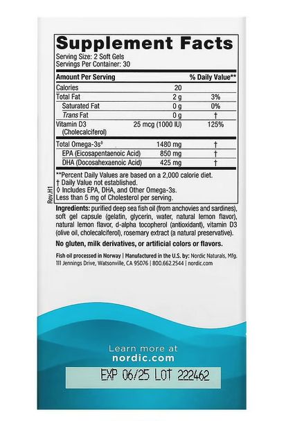 nordic naturals, ultimate omega xtra, высокоэффективные омега 3 кислоты, со вкусом лимона, 1480 мг, 60 капсул (740 мг в 1 капсуле)