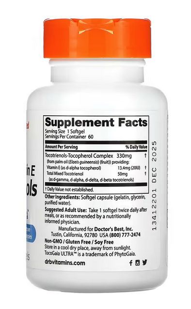 doctor's best, Токотриенолы с evnol suprabio, 50 мг, 60 капсул