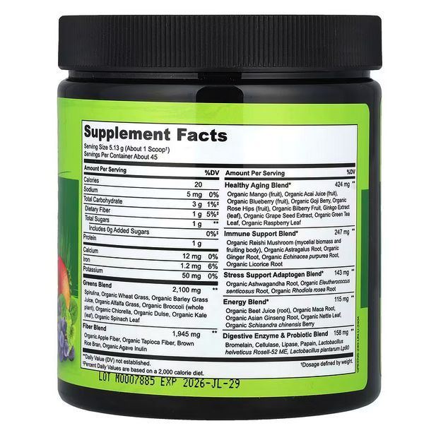 naturelo, Порошок из цельных продуктов из необработанной зелени, несладкий, 240 г (8,5 унции)