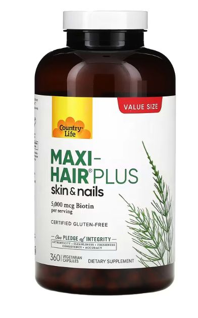 Country Life Maxi-Hair Plus, 360 вегетарианских капсул с биотином