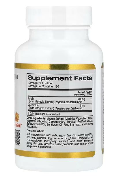 california gold nutrition, лютеин с зеаксантином из экстракта бархатцев, 20 мг, 120 растительных капсул