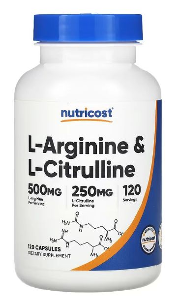 nutricost, l аргинин и l цитруллин, 120 капсул