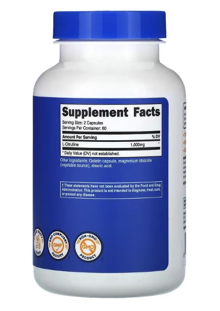 nutricost, l цитруллин, 120 капсул
