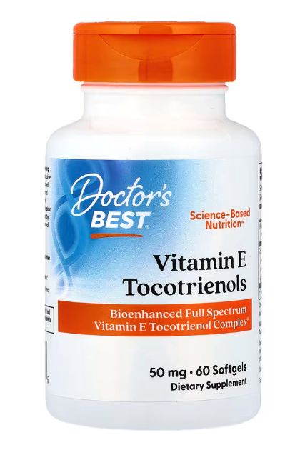 Банка токотриенолов Doctor's Best с EVNol SupraBio 50 мг, 60 капсул