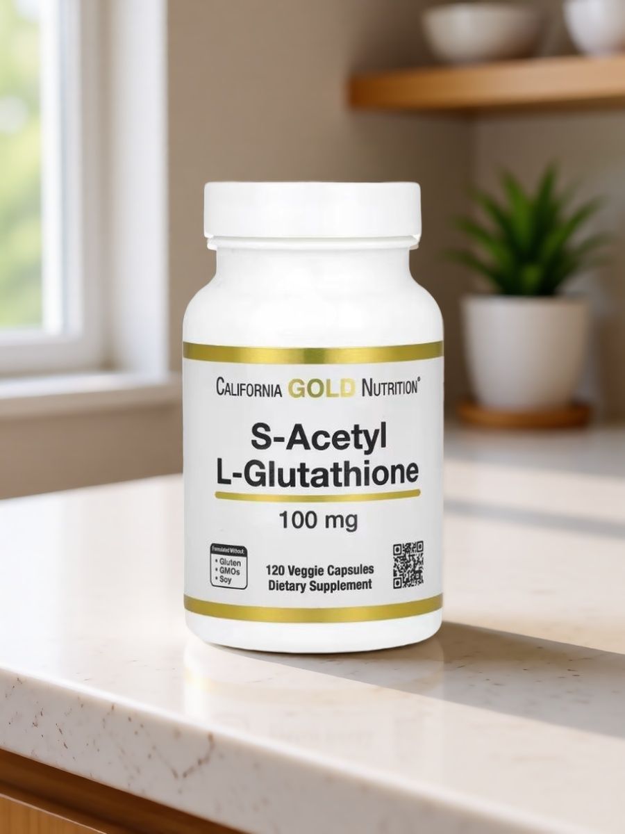 S-ацетил-L-глутатион 100 мг, 120 растительных капсул California Gold Nutrition