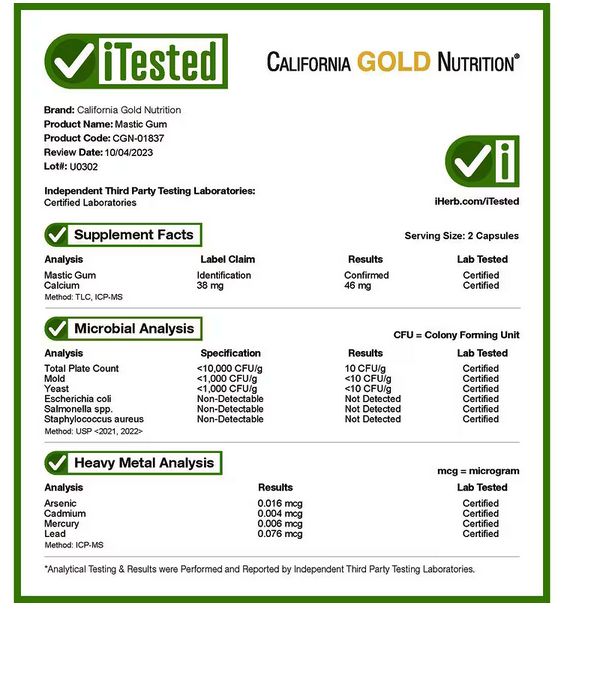 California Gold Nutrition ,мастиковая смола, 500 мг, 60 растительных капсул — изображение 4