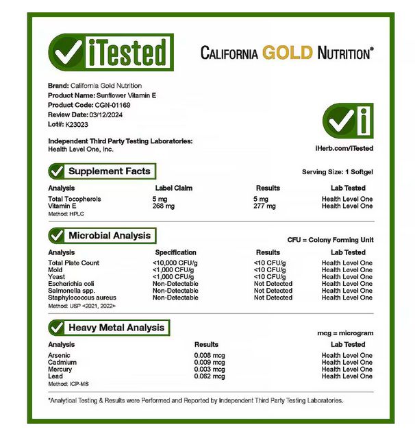 California Gold Nutrition, Витамин Е из подсолнечника со смешанными токоферолами, 400 МЕ, 90 растительных мягких таблеток — изображение 4