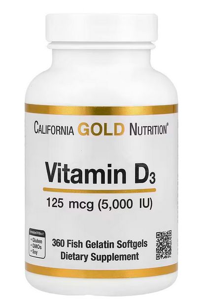 Витамин D3, Д3 125 мкг (5000 МЕ), 360 капсул из рыбьего желатина, California Gold Nutrition — изображение 2